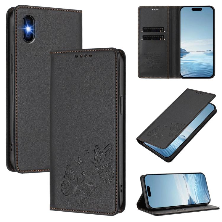 Strong Magnetic Dual Butterfly RFID Vegan Leather Phone Case, For iPhone X / XS, For iPhone XR, For iPhone XS Max, For iPhone 8 Plus / 7 Plus