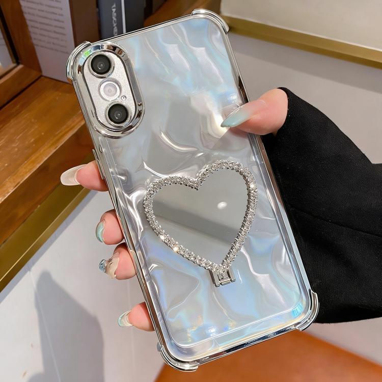 Heart-shaped Mirror Electroplated TPU + Acrylic Phone Case with Holder, For iPhone XR, For iPhone XS Max
