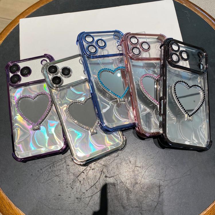 Heart-shaped Mirror Electroplated TPU + Acrylic Phone Case with Holder, For iPhone XR, For iPhone XS Max