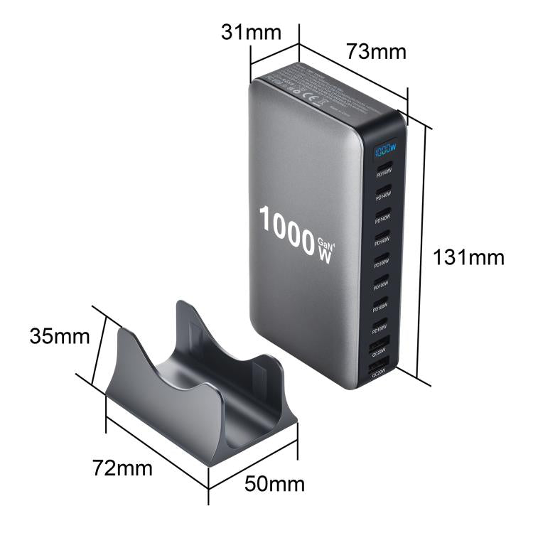 YMX-1000W 1000W 8 x Type-C Ports and 2 x USB 10 Ports Digital Display Multi-functional Charger, AU Plug, EU Plug, UK Plug, US Plug