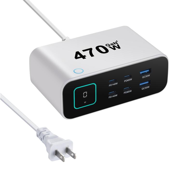 YMX-615-LCD470W 4xType-C and 2xUSB 470W GaN Multi-Function Charger, AU Plug, EU Plug, UK Plug, US Plug