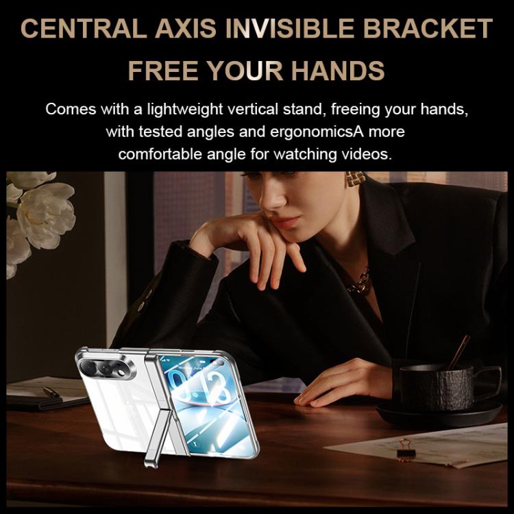 Integrated Shell And Flim Electroplating Transparent Hinge Holder Phone Case, For iPhone Duo