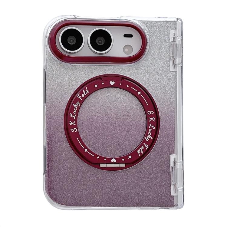 Mirror Shield Spring Central Axis Glitter Magnetic Phone Case with Rotating Holder, For iPhone Duo