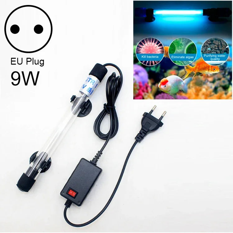 220V 9W UV Ultraviolet Algae Disinfection Fish Tank Lamp, EU Plug, 9W EU Plug