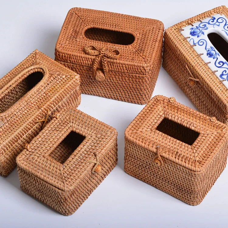 ZJH01 Mini Restaurant Desktop Rattan Braided Tissue Storage Box Case, Mini
