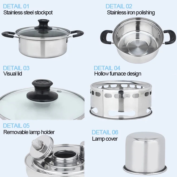 Portable Outdoor Stainless Steel Wick Alcohol Stove Single Small Pot Set, Size: 14cm, Size: 14cm