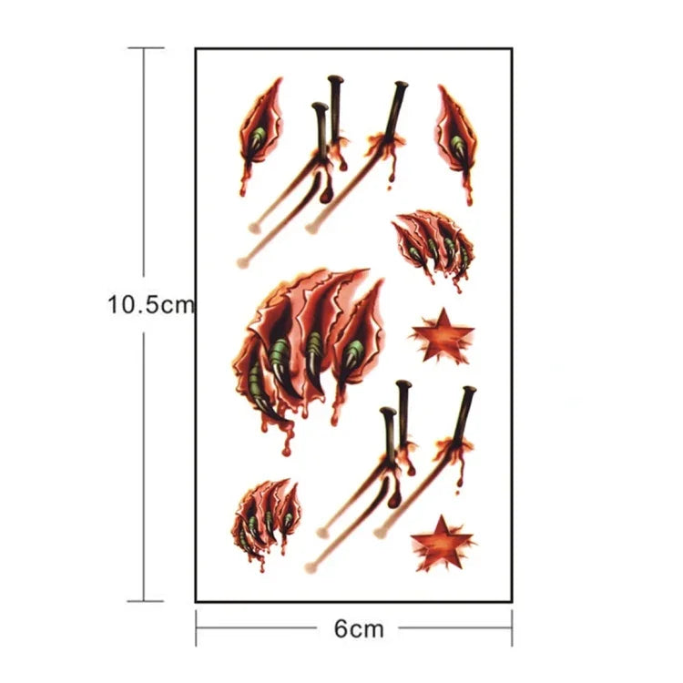 20pcs S-024 Halloween Terror Realistic Wound Blood Injury Scar Temporary Tattoo Sticker, S-024/20pcs