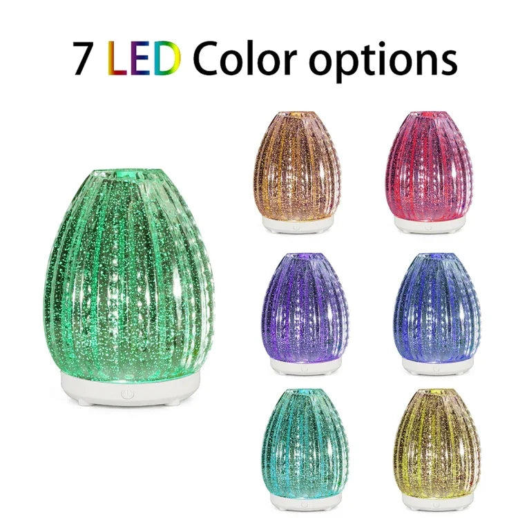 100ml Creative Vase Shape Aromatherapy Machine 3D Glass Humidifier Automatic Alcohol Sprayer with Colorful LED Lamp, 3D Glass Humidifier