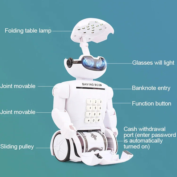 Multi-function Robot Piggy Bank Desk Lamp Code Money Box for Children, Robot Bank