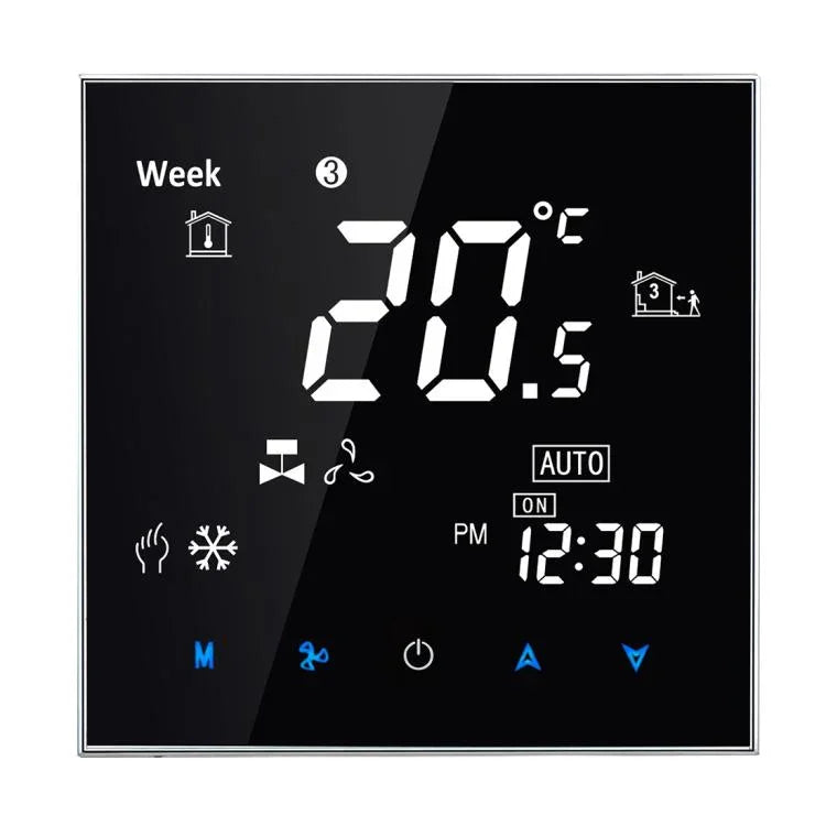 BAC-2000 Central Air Conditioning Type Touch LCD Digital 2-pipe Fan Coil Unit Room Thermostat, Display Fan Speed / Clock / Temperature  / Time / Week / Heat etc., BAC-2000 (Black), BAC-2000 (White)