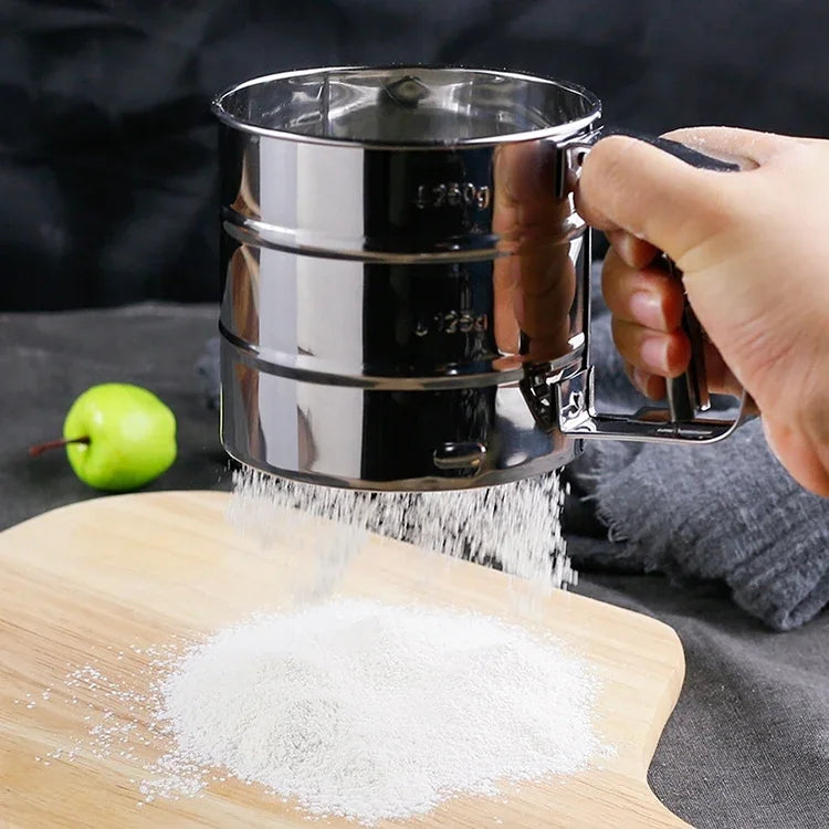 Manual Mesh Flour Sugar Powder Stainless Steel Hand Sifter Sieve Cup Baking Tool, Stainless Steel