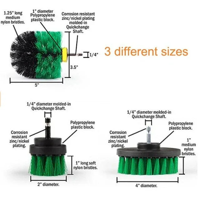3 PCS Bathroom Kitchen Cleaning Brushes Kit for Electric Drill, 3 in 1 (Green), 3 in 1 (Blue), 3 in 1 (Red), 3 in 1 (Yellow)