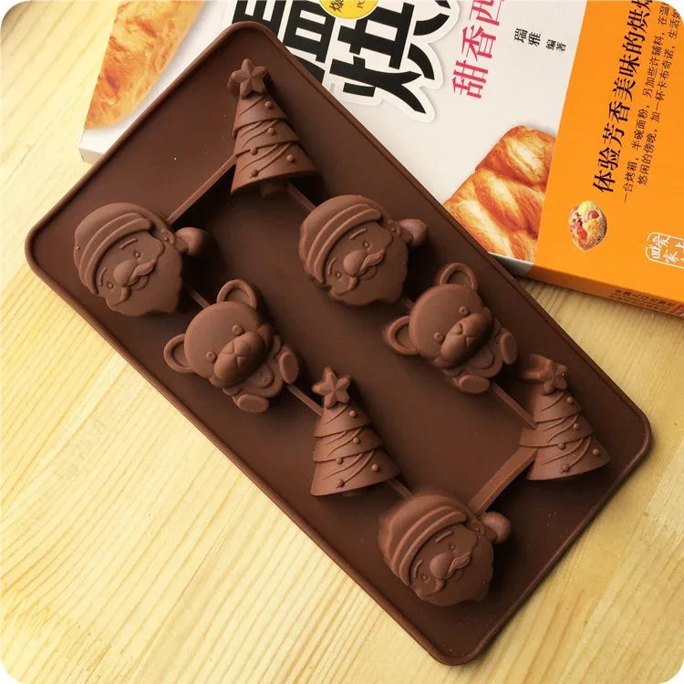 2 PCS Christmas Tree Santa Claus Chocolate Dessert Pastry Kitchen Baking Silicone Ice Lattice Mold, Santa Claus