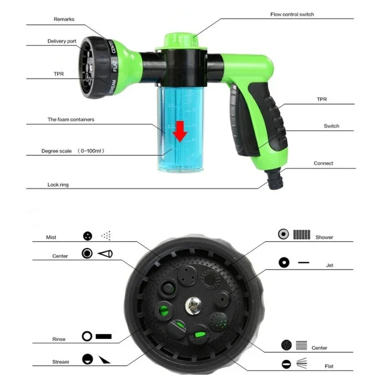 Multifunctional Car Foam Water Gun Garden Watering Tools Pet shower sprinkler,Random Color Delivery,Without Water Pipe, Water Gun