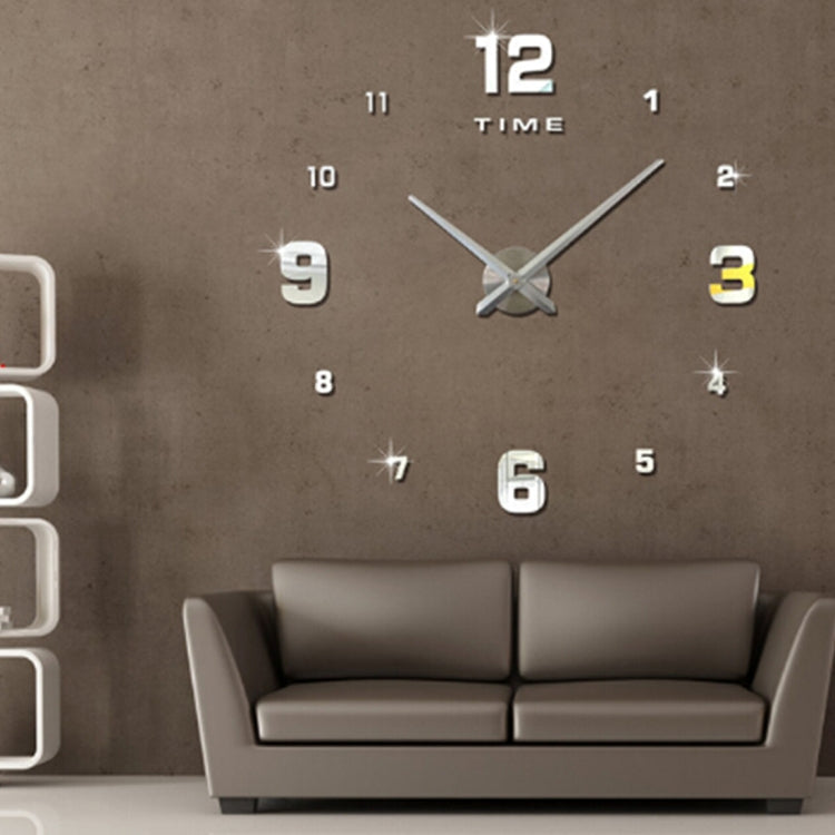 Bedroom Home Decoration Mirrored Number Frameless Large 3D DIY Wall Sticker Mute Clock, Size: 100*100cm, 3M005 (Silver), 3M005 (Black), 3M005 (Gold)