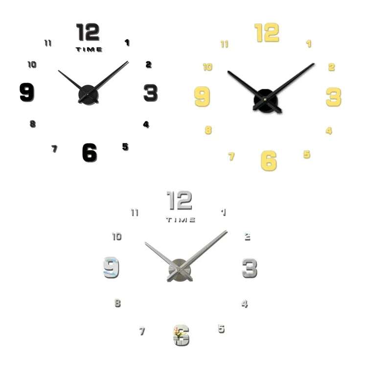 Bedroom Home Decoration Mirrored Number Frameless Large 3D DIY Wall Sticker Mute Clock, Size: 100*100cm, 3M005 (Black), 3M005 (Gold), 3M005 (Silver)
