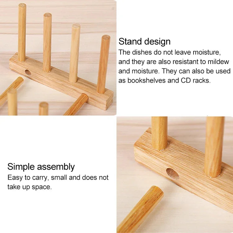 Solid Wood Dish Drip Rack Plate Holder, Size: 14x12x10cm, 3 Grid
