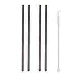5pcs Reusable Stainless Steel Straight Drinking Straw + Cleaner Brush Set Kit,  215*8mm, 215*8mm (Straight)