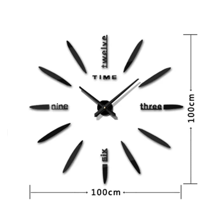 Bedroom Home Decor Large 3D Mirror DIY Wall Sticker Clock, Size: 100*100cm, 3M003 (Black), 3M003 (Silver)