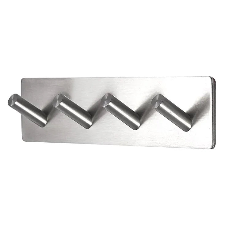 Stainless Steel Four Oblique Row Hook Bathroom Non-perforated Storage Clothes Rack, Four Oblique Row Hook