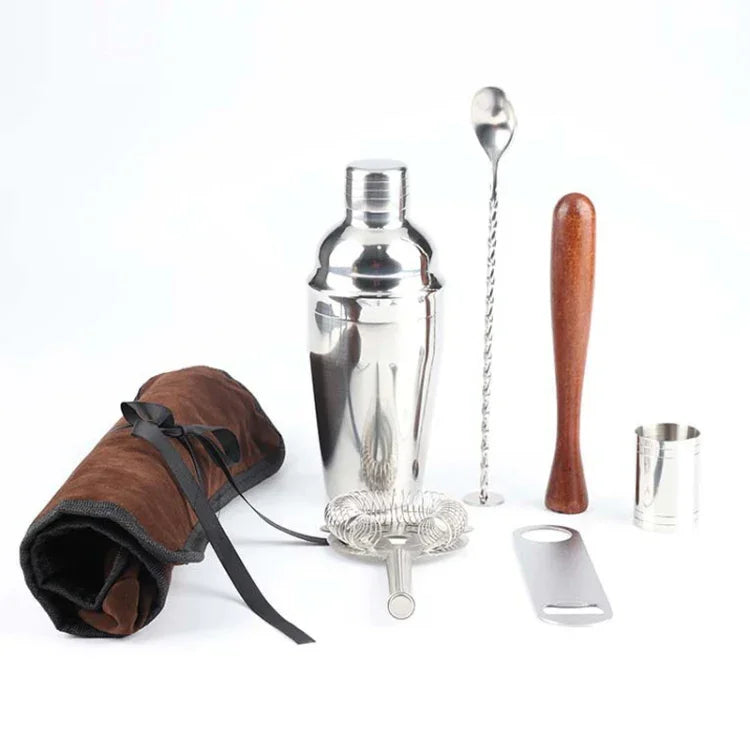 7 in 1 Stainless Steel Wine Cocktail Shaker Tools Set with Cloth Bag, Capacity: 550ml, 550ml