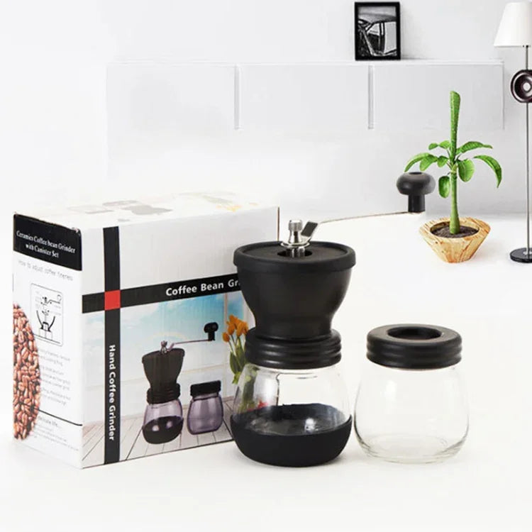 Portable Conical Burr Mill Manual Spice Herbs Hand Grinding Machine Coffee Bean Grinder with Seal Pot, With Seal Pot