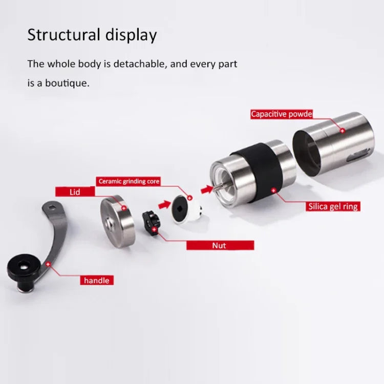 Portable Conical Burr Mill Manual Stainless Steel Hand Crank Coffee Bean Grinder with Silicone Ring, Capacity: 40g, Capacity: 40g