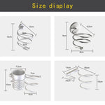 Hair Dryer Holder Wall Mount Hanging Rack Organizer Hook Spiral Bathroom Bracket, With Mesh Holder