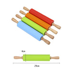 kn055 Solid Wooden Handle Silicone Rolling Pin Non-stick Food Dumpling Stick, Length: 29cm, Random Color Delivery, 29cm