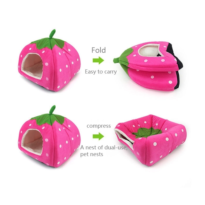 Strawberry Shaped Foldable Short Plush Pet House Nest, Size: M, Pink, Size M, Blue, Size M, Purple, Size M, Red, Size M