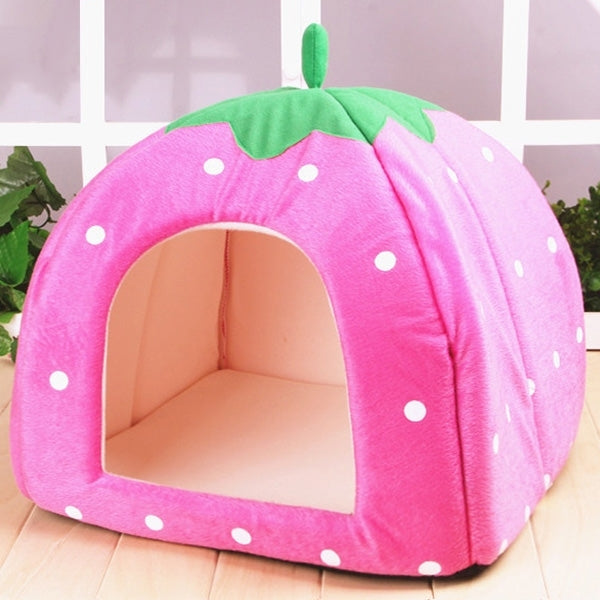 Strawberry Shaped Foldable Short Plush Pet House Nest, Size: M, Pink, Size M, Blue, Size M, Purple, Size M, Red, Size M