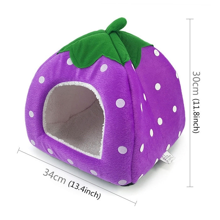 Strawberry Shaped Foldable Short Plush Pet House Nest, Size: M, Purple, Size M, Red, Size M, Pink, Size M, Blue, Size M