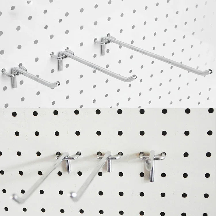 10pcs Supermarket Clothing Shop Pegboard Slat Wall Hook Shelf Hole Plate, Hole Pitch: 2.5cm, Length: 5cm, Wire Diameter: 3.3mm, Length: 5cm