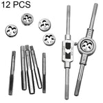 12 PCS Multi-specification Tap and Die Combination Set Hand Metric Wire Tapping Wrench Winch, 12 PCS