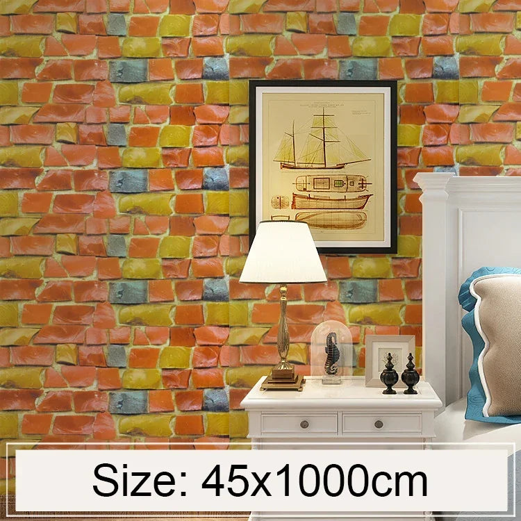 Colored Stone Creative 3D Stone Brick Decoration Wallpaper Stickers Bedroom Living Room Wall Waterproof Wallpaper Roll, Size: 45 x 1000cm, Colored stone