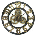 Retro Wooden Round Single-sided Gear Clock Number Wall Clock, Diameter: 50cm, Number 50cm