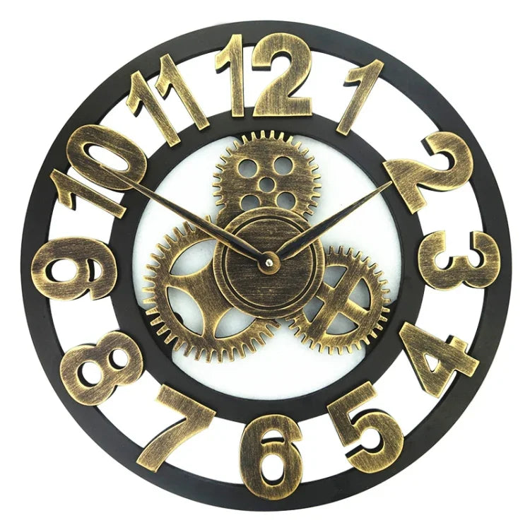 Retro Wooden Round Single-sided Gear Clock Number Wall Clock, Diameter: 50cm, Number 50cm