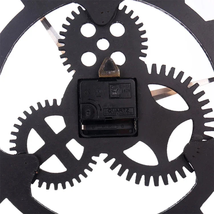 Retro Wooden Round Single-sided Gear Clock Number Wall Clock, Diameter: 50cm, Number 50cm