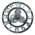 Retro Wooden Round Single-sided Gear Clock Number Wall Clock, Diameter: 58cm, Number 58, Number 58cm