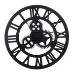 Retro Wooden Round Single-sided Gear Clock Rome Number Wall Clock, Diameter: 58cm, Rome Number 58cm