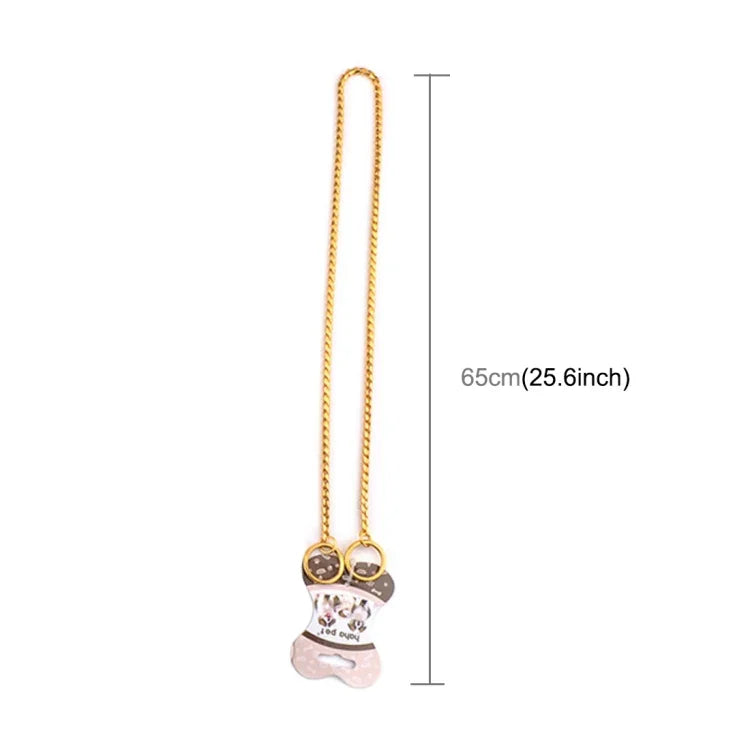 Metal dog collar displaying a stylish snake chain design, measuring 65cm in length with a decorative bone-shaped tag.