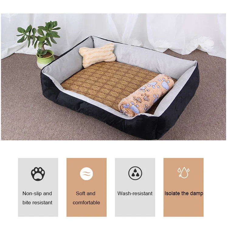 Dog Bone Pattern Big Soft Warm Kennel Pet Dog Cat Mat Blanket, with Blanket Size: S, 60×45×15cm, Size: S