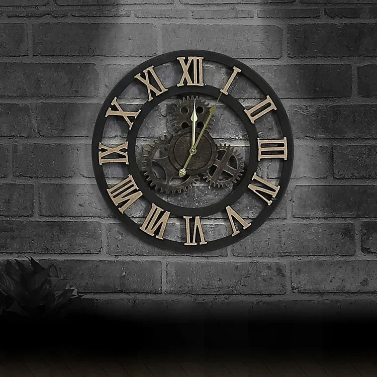 Originality American Industrial Style Wood Vintage Old Gear Wall Clock, Diameter: 50cm, Rome Number 50cm, Rome Number  50cm
