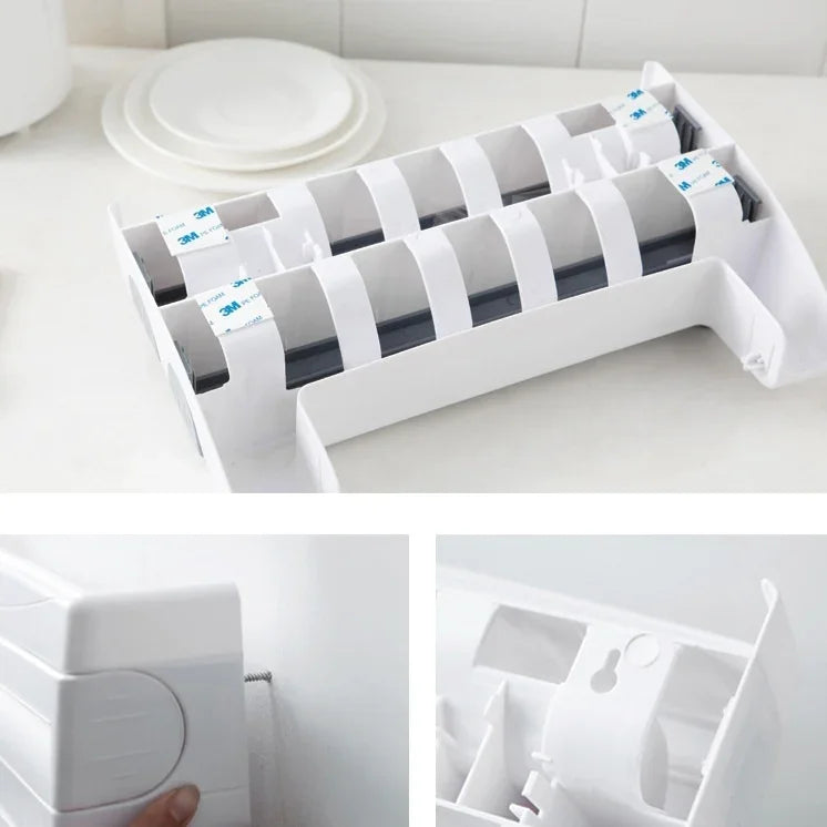 Kitchen Wall Mounted Cling Film Holder Wrap Storage Rack Hanger Rack Cutting Device, Size: 39 x 10 x 24cm, Grey