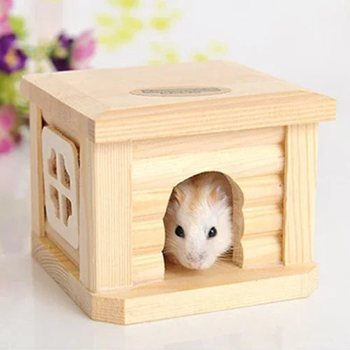 Pet Flat Roof Wooden House Hut Pets Cage for Small Animal Rabbit Hamster, Flat Roof Wooden House