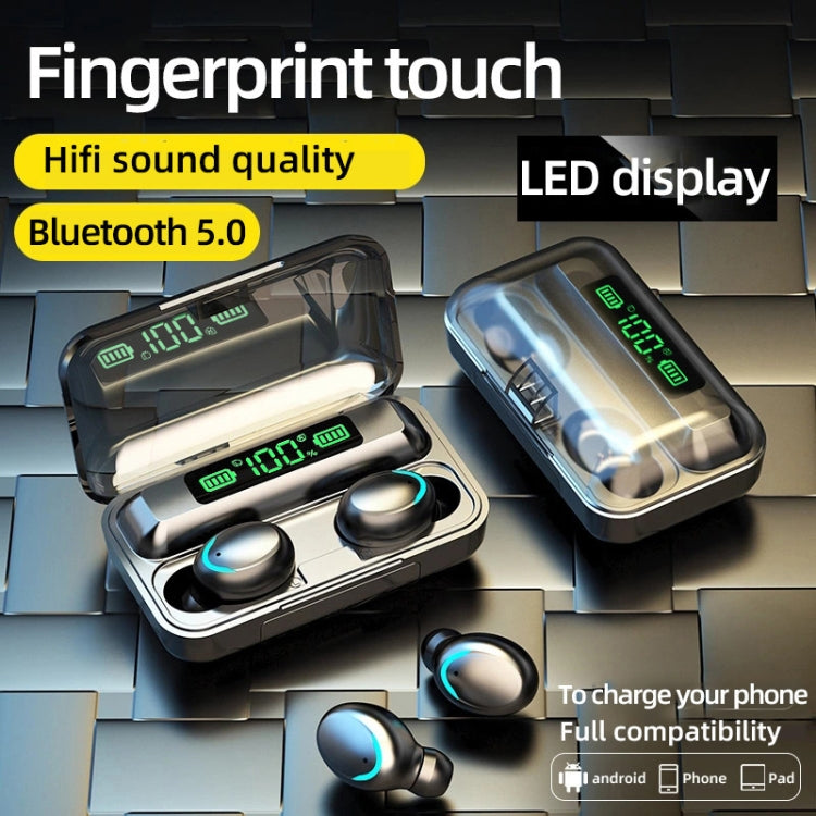 F9-5C LED Light + Digital Display Noise Reduction Bluetooth Earphone with Hand Strap, F9-5C LED Light with Strap White, F9-5C LED Light with Strap Black