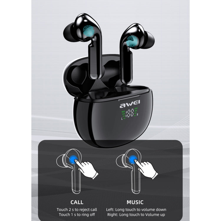 awei T15P Bluetooth V5.0 TWS Ture Wireless Sports LED Display Headset with Charging Case, T15P