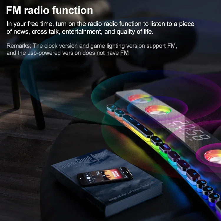 SOAIY SH39 Colorful Spectrum Lighting Effect + Mechanical Buttons + Clock Alarm + Battery Desktop Home Gaming Bluetooth Speaker, Deluxe Edition