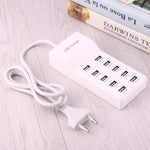 5V 2.4A / 2.1A / 1A 10-Port USB Charger Adapter, EU Plug