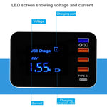 CDA33Q 40W QC 3.0 USB + 3 USB Ports + USB-C / Type-C Ports Multi-function Charger with LED Display, UK Plug, UK Plug